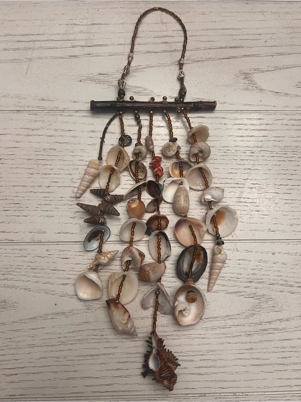 Handmade Beaded Shell Wall Hanging - Natural Beige & Brown